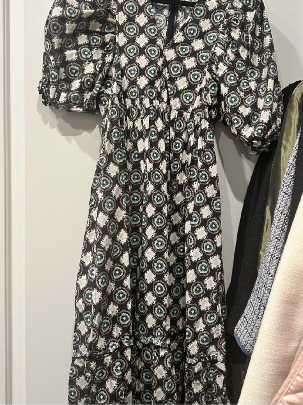 HUNTER BELL Black and White Puff Sleeve Maxi Dress
